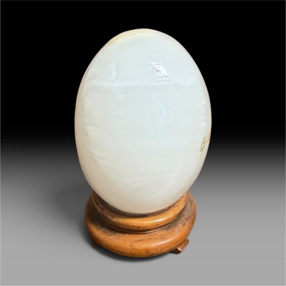 Vintage White Onyx Stone Egg Polished Marble Mineral Specimen NO STAND